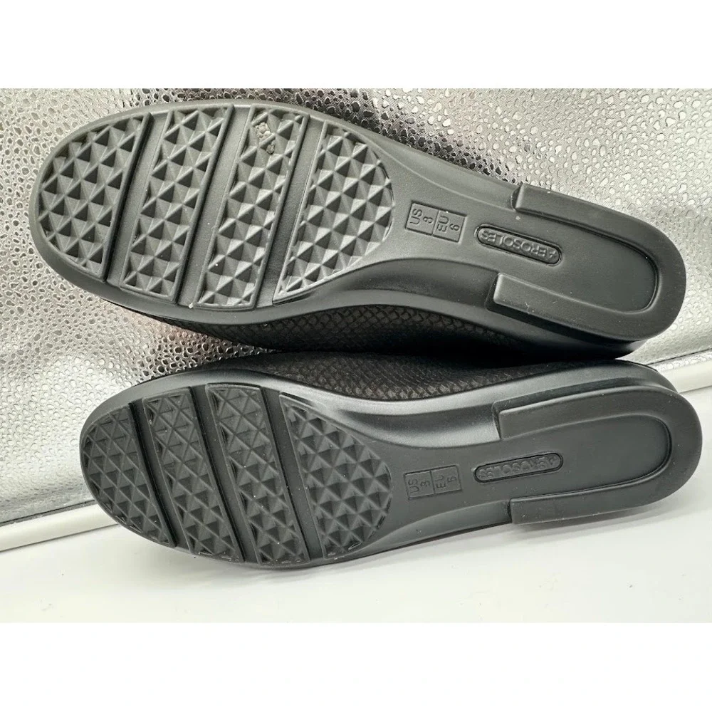 Aerosoles Black Snakeskin Embossed Bit Loafers Womens 8 Moc Toe Slip On Shoes